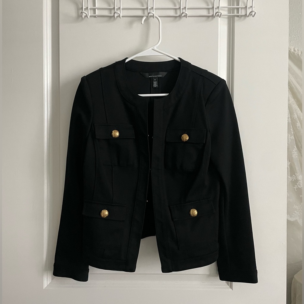 NWOT WHBM Women's Jacket with Gold Accents | Black